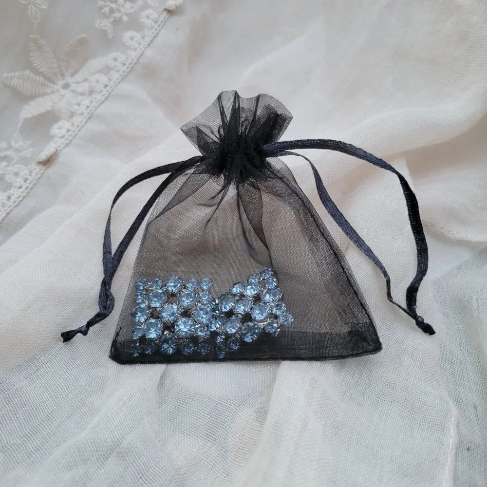 Vintage 1960s Sky Blue Rhinestone‎ Clip-On Earrings MCM Statement